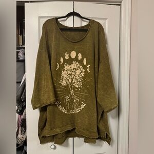 Oversized Olive Graphic Top “Planted Not Buried” – Free Size Boho Tunic